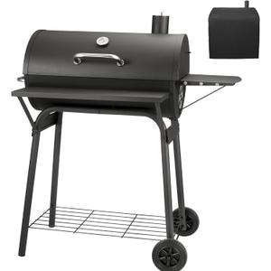 Barrel Charcoal Grill, Large Charcoal Grills with Front and Side Shelf, 627 Square Inches Cooking Grid, Outdoor BBQ Grill, Perfect for Backyard Camping, Patio Parties, and Picnics