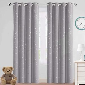 PrinceDeco Blackout Kids Curtains for Bedroom Thermal Insulated Silver Twinkle Star Curtains for Boys Antique Grommet Top Window Treatment 2 Panels Drapes for Nursery (52" W x 84" L, Grey/Silver)
