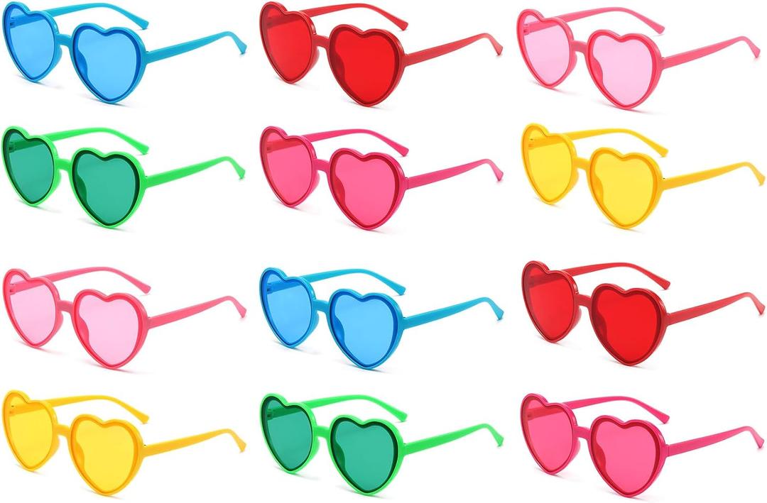 2 x 12 Pairs Sunglasses Adorable Heart Shaped Sunglasses for Women Colour Fun Trendy Transparent Glasses Bulk for St Patricks Day Mardi Gras Pool Party
