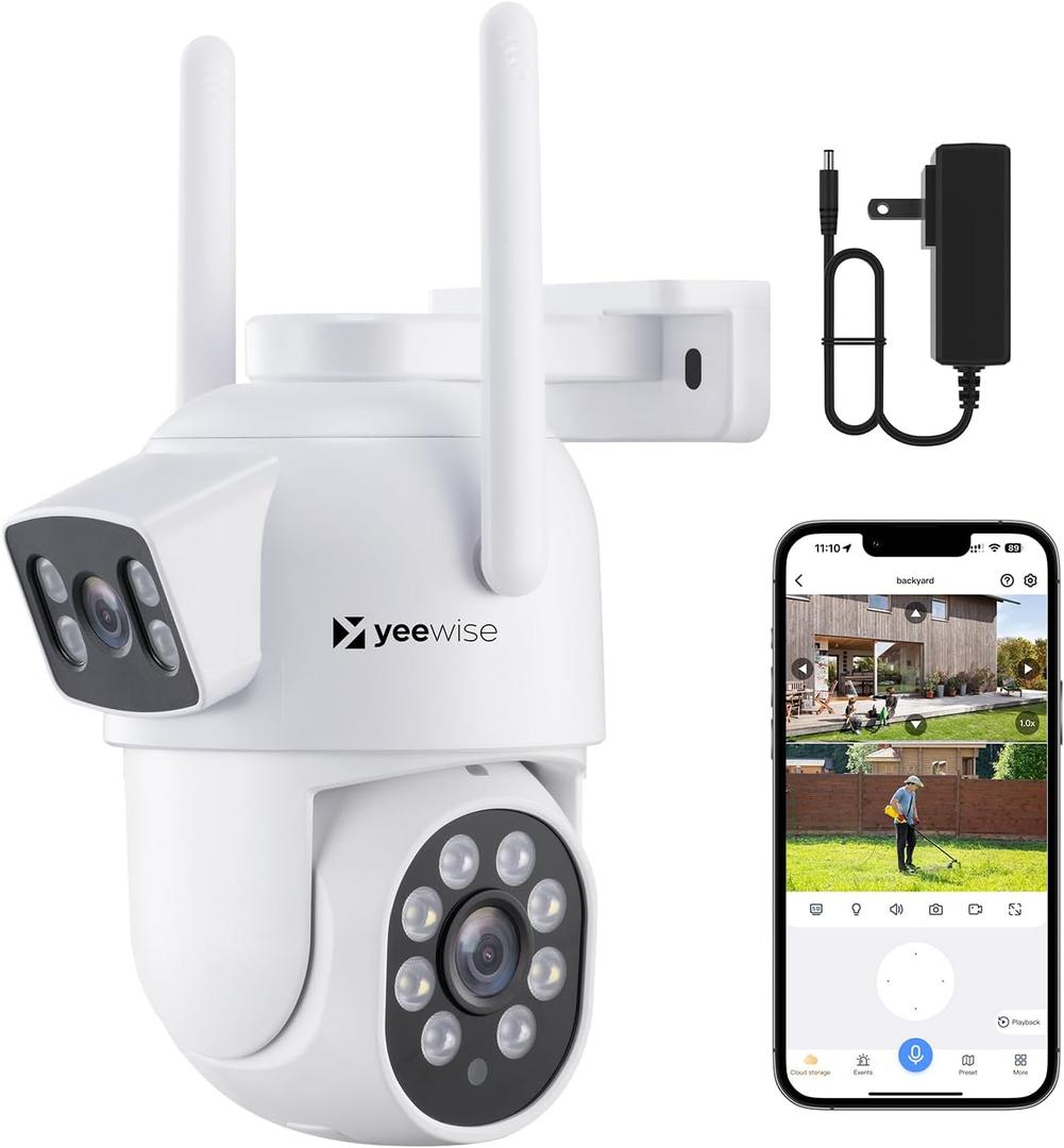 Yeewise Dual Lens WiFi Security Camera with AI Tracking, WiFi 6 Outdoor PTZ Camera, 360 View Home Security, 5/2.4Ghz Dual Band, Easy Bluetooth Setup, Plug-in Power