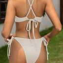 ZAFUL Women's Sexy Cutout Bikini Set High Cut Textured Metal Ring Cheeky Swimsuit Two Piece Bathing Suit (L)