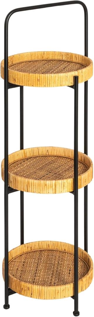 Creative Co-Op Modern Arched Metal Plant Stand or Shelf with 3 Round Removable Rattan Trays, Black with Natural