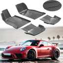 IKABEVEM Carbon Fiber Pattern Floor Mats Custom Fit for Porsche 911 2019-2025 2026 (992) All Weather 1st & 2nd Row Silver, 4-pc