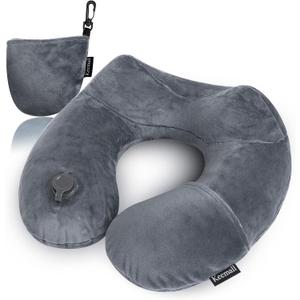 Inflatable Travel Pillows for Airplanes, Easy Blow Up Inflatable Travel Neck Pillows for Air Travel Sleeping Long Flight, Comfort Travel Air Pillows for Car Train Office Nap Camping (Medium, Black Gray)