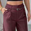 LETSVDO Women's Straight Leg Dress Pants High Waisted Belted Pleated Wide Leg Slacks Trousers(for Work,Business,Office) (Purple, XXXL)