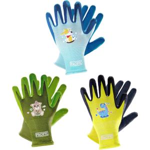 PACIFIC PPE 3 Pairs Kids Gardening Gloves for Age 5-9, Toddler Rubber Coated Garden Gloves, Kids Work Gloves, for Children, Boys and Girls, Multicolor, XXS