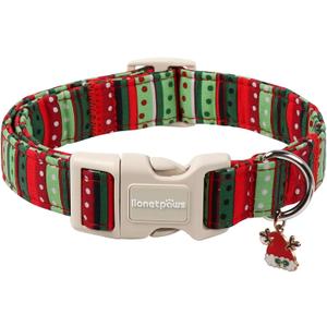 Lionet Paws Christmas Dog Collar- Cute Red&Green Stripes Dog Collars with Plastic Buckle and Christmas Hat Pendant,Light Dogs Collar for Medium Large Dogs (Large (Pack of 1))