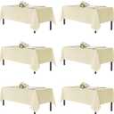 sancua Beige Tablecloths for 6 Foot Rectangle Tables, 6 Pack - 60x102 Inch - Washable Fabric Cloth Table Cloth for Wedding, Party, Birthday, Banquet, Reusable Polyester Table Covers