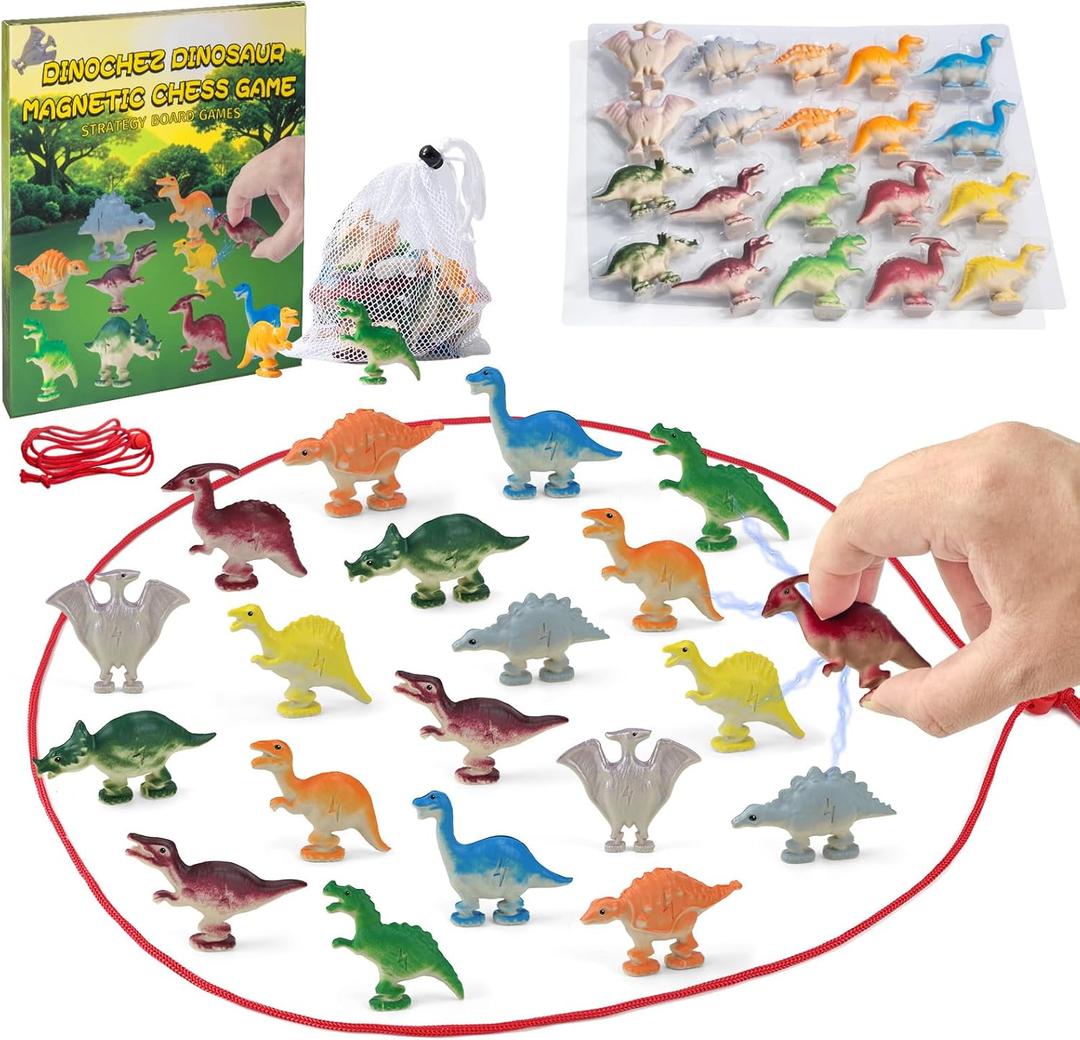 Dinochez Dinosaur Chess Game Set 2026, 20 Pcs Dinosaur Stones & Storage Bag, Strategy Board Games Easter Basket Stuffers Easter Gifts Family Games Night