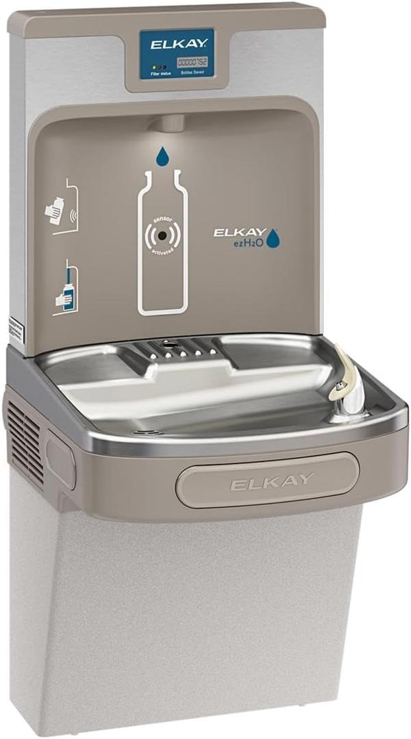 Elkay LZS8WS ezH2O Wall Mounted Drinking Fountain with Hands Free Bottle Filling Station and Water Cooler - Light Gray Granite