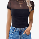Avidlove Women's Short Sleeve Bodysuit Turtle Neck Body Suits Mesh One Piece Leotard Going Out Tops Date Outfits Size L