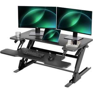 Claiks Standing Desk Converter 36 inch, Height Adjustable Sit Stand Up Desk Riser, Quick Sit to Stand Tabletop Dual Monitor Riser Workstation for Home Office with Keyboard Tray, Black