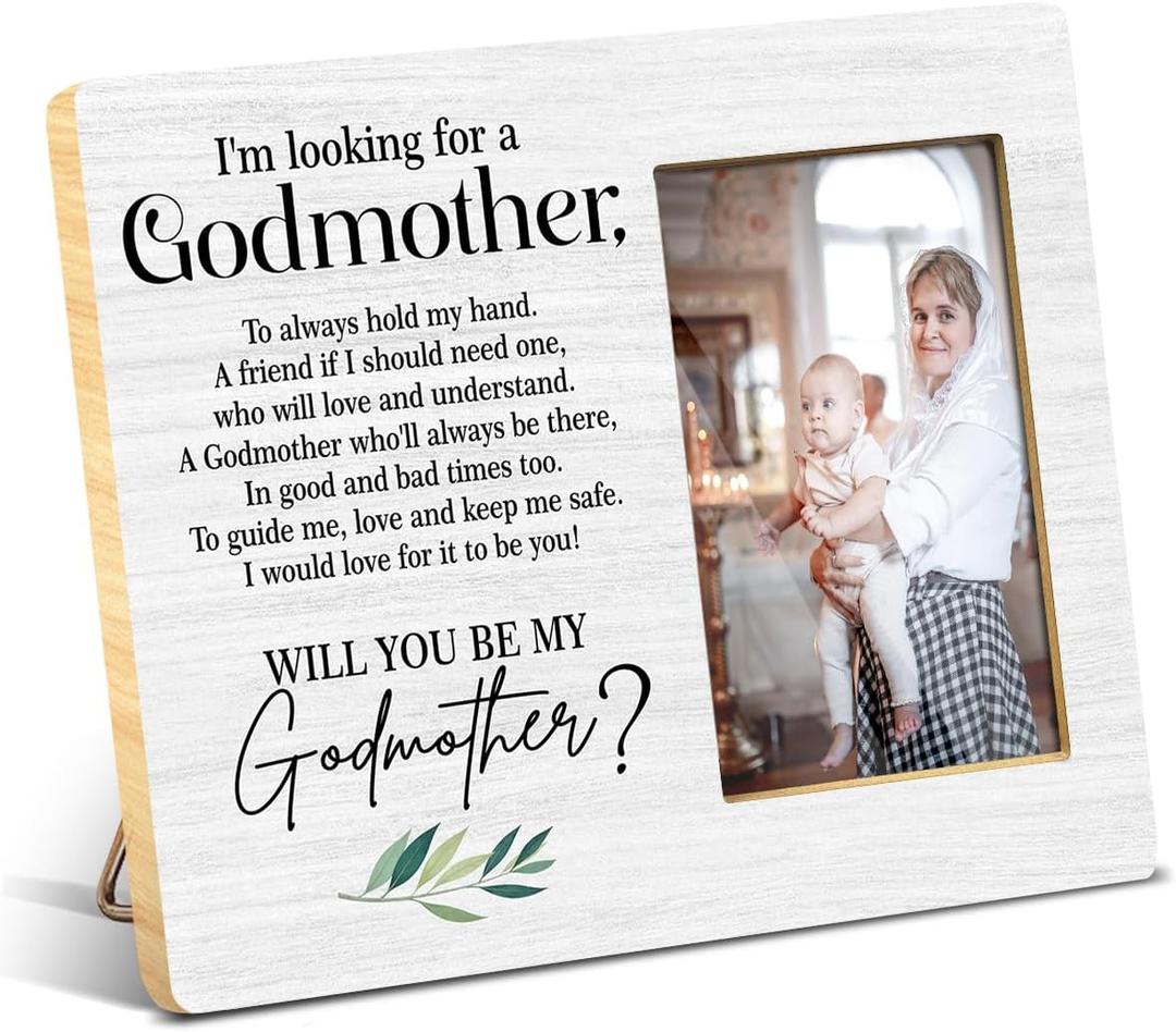 JioJio Chan Godmother Proposal Gift Picture Frame, Will You Be My Godmother, Baby Announcement, Baptism Shower, Christening Gifts for Godparents from Godchildren, 4x6 inch Photo (white02)