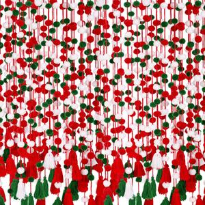 VitalCozy 12 Pcs 59 ft Mexican Pom Pom Garland Green White and Red Garland Fiesta Strand Hanging Red Green White Decorations for Fiesta Mexican Party Favors Supplies Decor