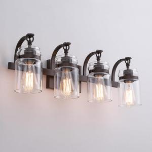 4 Light Bathroom Vanity Light, Oil Rubbed Bronze Bathroom Light Fixtures Over Mirror, Farmhouse Vanity Light with Clear Glass Shade