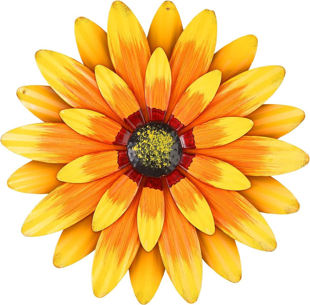 Metal Flowers Outdoor Decor 13" Metal Sunflower Wall Art Decorations Sunflower Wall Decor for Kitchen Living Room Porch Garden Yard (Yellow)