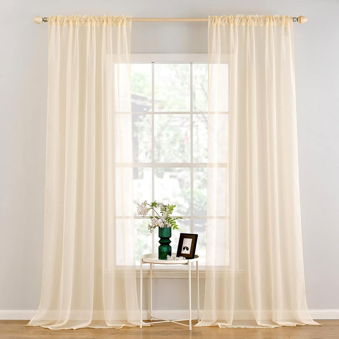 MIULEE 2 Panels Solid Color Sheer Window Curtains Elegant Window Voile Panels/Drapes/Treatment for Bedroom Living Room (54 X 120 Inches Cream Beige)