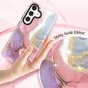for Galaxy S25 Case Gold Sparkle Glitter Marble Slim Shockproof Cover Phone Case for Samsung Galaxy S25 5G 6.2 inch Pink Purple
