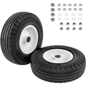 HQPASFY 2 Pack 4.10/3.50-6 Flat Free Tire, 12.5 Inch Universal Solid Tire Wheel 3/4" & 5/8" Bearings, 3"-3.5"-4"-4.5"-Center Hub for Lawn Garden Cart, Hand Truck, Wheelbarrow, Utility Cart
