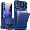 SSLOTSCASE for iPhone 17 Pro Case with 2X Screen Protector, Kickstand & Credit Card Holder & Sliding Lens Cover & Camera Stand & Wallet, Heavy Duty Sturdy Protective Case Cover for iPhone 17 Pro, Blue