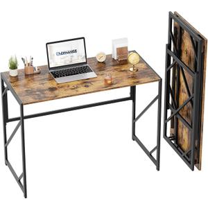 Elephance Folding Desk Writing Computer Desk for Home Office, No-Assembly Study Office Desk Foldable Table for Small Spaces (39.4 inch, Rustic Brown)