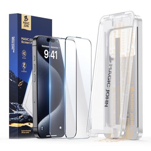 MAGIC JOHN 3rd Gen Upgraded for iPhone 15ProMax Screen Protector 6.7 Inch,HD Clear,Shatterproof Tempered Film,Auto Dust-Elimination,Bubble Free,Easy Installation,2 Pack