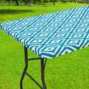 Smiry Rectangle Table Cloth Cover, Waterproof Elastic Fitted Picnic Tablecloth for 5 Foot Tables, Wipeable Flannel Backed Vinyl Tablecloths for Camping, Dining, Outdoor (Teal, 30" x 60")