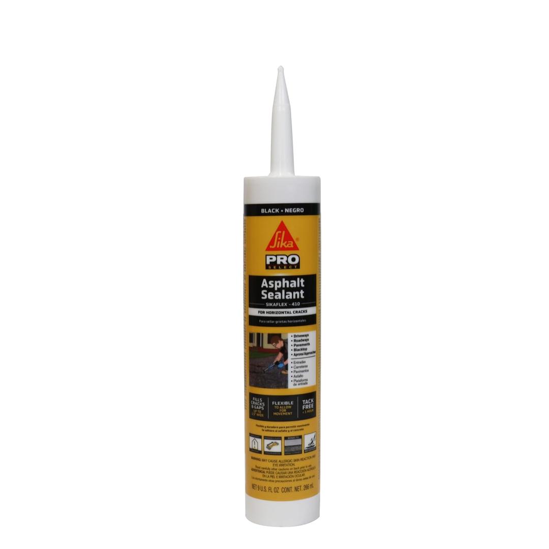 SIKA Sikaflex-410 Asphalt Sealant, Black, Self-Leveling Hybrid Sealant for Filling Cracks in Asphalt Driveways, Roadways, and Pavements - 9 fl. oz. Cartridge, Fills Cracks up to 1.5 in. Wide