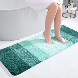 OLANLY Bathroom Runner Rugs 47x17, Extra Soft Absorbent Microfiber Bath Rugs, Rubber Backing, Quick Dry, Washable Bath Mats for Bathroom Floor, Tub, Shower and Home Decor Accessories, Blackish Green