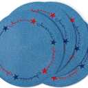 Whaline 4Pcs Round Patriotic Placemats Stars Embroidered Place Mats 4th of July Dinner Table Mats for Independence Day 250th Anniversary Home Birthday Party Decor
