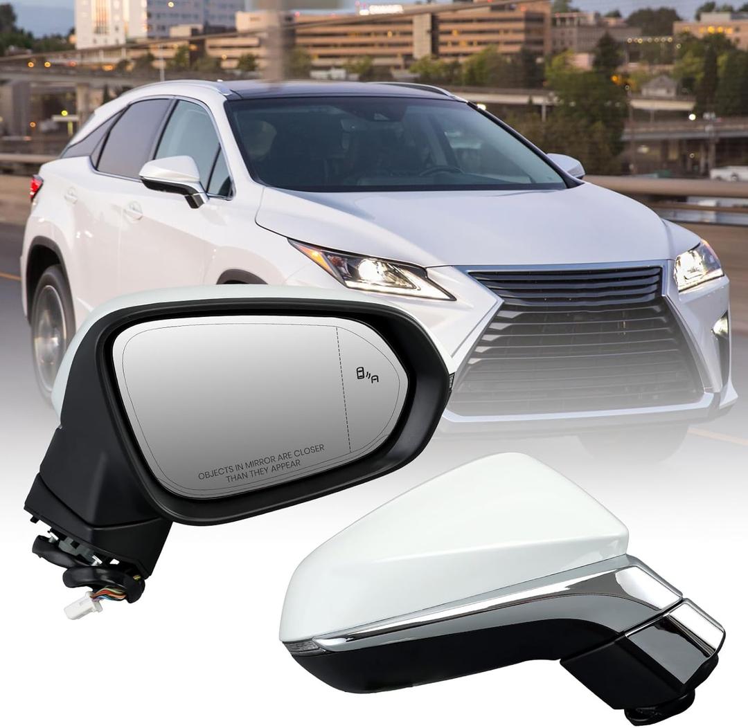 Right Passenger Side Mirror For 2016-2022 Lexus RX350 350L RX450H RX450HL Mirrors with Blind Spot Indicator,Heated,Memory,Turn Signal Indicator,Auto Folding,without Camera(Pearl White)