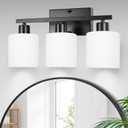 CANMEIJIA 3-Light Bathroom Vanity Light Fixtures, Matte Black Vanity Wall Scones Lighting for Bedroom Living Room, Modern Vanity Lights with Milky White Glass Shades, E26 Socket, Bulbs Not Included