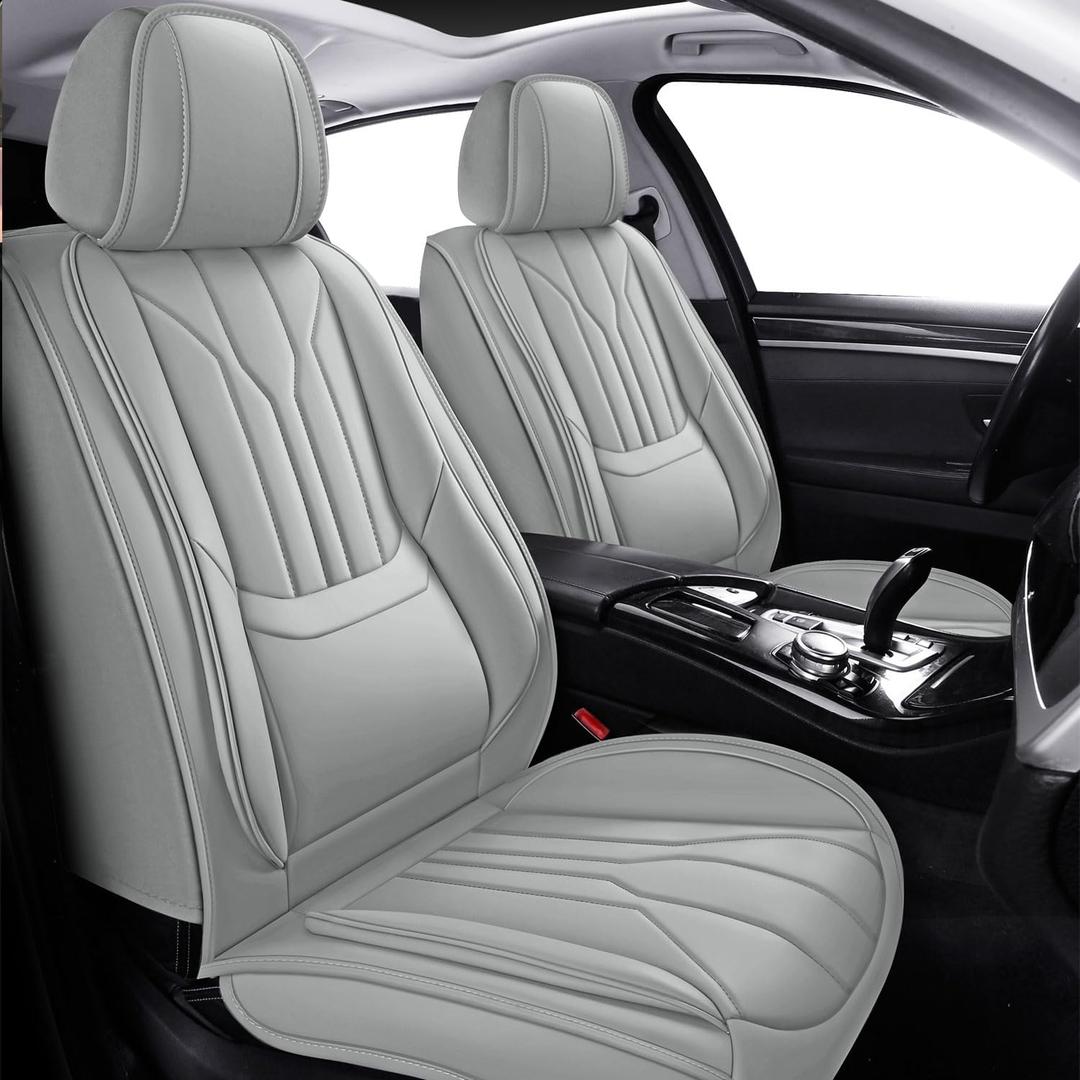 Foneso Car Seat Covers for Truck Chevy Chevrolet Silverado GMC Sierra Leather Protectors for Pickup 2007-2024 1500 2500HD 3500HD Trail Boss Z71 Crew Double Extended Cab (Grey (Model A), Full Set)