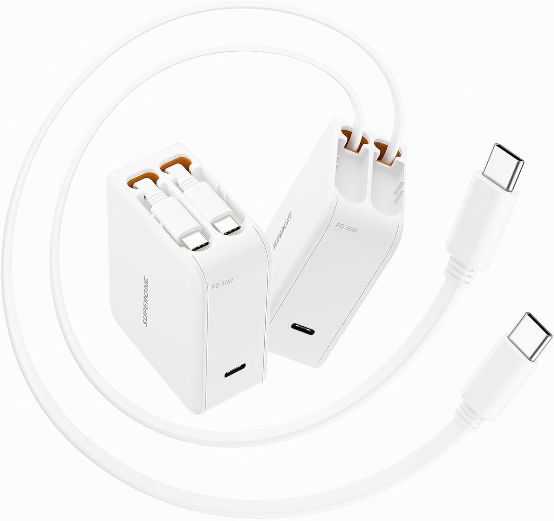 SUPERONE 3 in 1 Retractable Phone Charger with Dual Cables, Retractable Wall Charger with PD 35W Fast Charging for iPhone 16/15/14/13/12/11 Series, Pad, Tablet, LG, Samsung and More