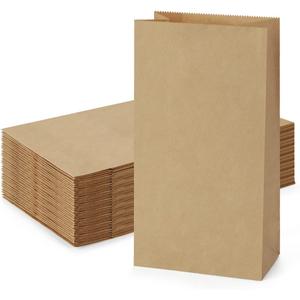 SHOPDAY 100 Pack Brown Kraft Paper Lunch Bags, 4lb Capacity, 5x2.95x9.45 Inches, Fold Top, Disposable, Brown