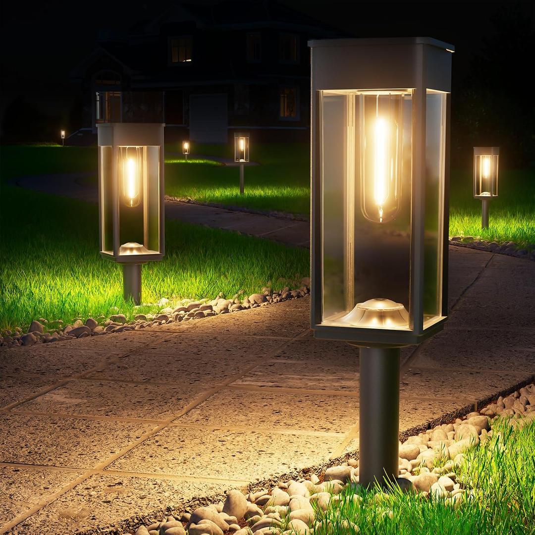 BITPOTT Solar Lights Outdoor, Bright Solar Pathway Lights Waterproof IP65, 4 Pack Warm Color Solar Path Lights for Yard, Landscape, Lawn, Patio, Walkway, Driveway, Garden Decoration