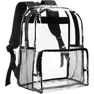 Vorspack Clear Backpack Heavy Duty - Large Clear Backpacks for School See Through Bookbag for Girls Boys Transparent Bag for Work, Concert, College - Black