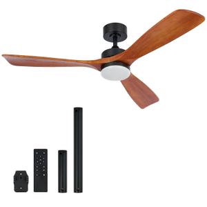 Ceiling Fans with Lights, 52 Inch Ceiling Fan and Remote, 6 Speed Reversible Noiseless DC Motor, 3CCT, Wood Ceiling Fan for Outdoor Indoor Farmhouse Patios, Walnut