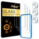 Ailun 3 Pack Screen Protector for iPhone 15 Plus [6.7 inch] + 3 Pack Camera Lens Protector with Installation Frame,Case Friendly Tempered Glass Film,[9H Hardness] - HD