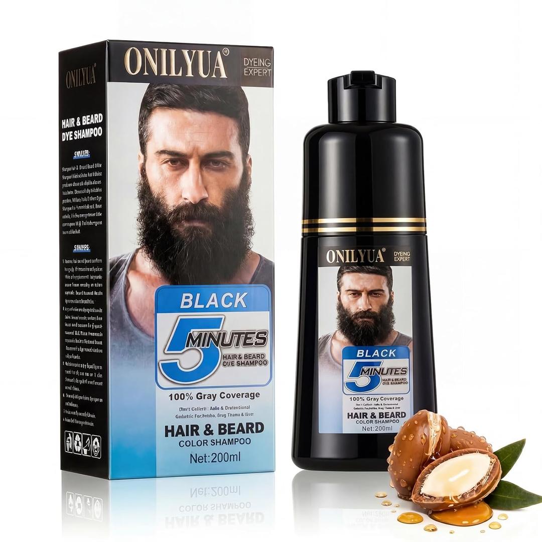 Mens Beard Dye For Men Black In Minutes, Grey Reducing Mustache & Beard Wash & Conditioner 3 In 1, Black Beard Dye Shampoo, Long-Lasting With Natural Extract, Gifts for Men Dad