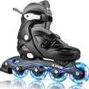 2PM SPORTS Inline Skates with Light Up Wheels, Roller Skates Blades for Boys Girls Kids Ages 5-8 8-12 4-6 6-12, Size Adjustable Beginner Blades Roller Skates (Medium - Big kid (13C-3Y US), Black & Gray)