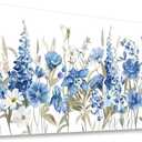 tigeridge Blue Floral Canvas Wall Art - Vibrant Blue White Iris and Daisy Pictures Wall Decor Flower Painting Artwork Elegant Botanical Prints Living Room Bedroom Home Decor Ready to Hang 40 x 20in