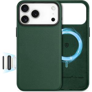 SHIELDON Genuine Leather Case for iPhone 17 Pro Max 6.9" 2025 | [Camera Button Updated], Compatible with Magsafe, Magnetic Wireless Charging, Slim Fit, Shockproof, Protective Phone Cover - Evergreen