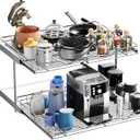 HOLDN STORAGE Two Tier Pull Out Cabinet Organizer, Individual Sliding Drawers - Heavy Duty Metal - Anti Rust Chrome Finish - 28" W x 21D x 16.5" H