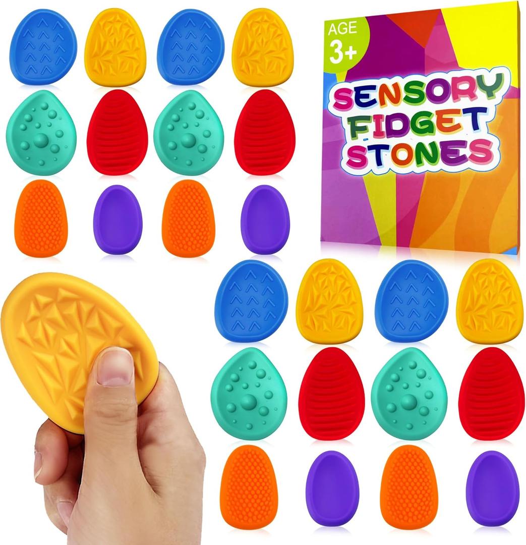 Sensory Fidget Toys for Kids Adults 24 PC Silicone Worry Stone Travel Toy for Autism ADHD Teens Calm Down Quiet Anxiety Fidgets for Classroom Stress Toy Christmas Stocking Stuffer Gift for Kid (24PC)