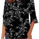 Askyes Women's 2025 Summer Chiffon Blouses Short Sleeve V Neck Tshirts Loose Casual Flowy Dressy Tops for Leggings Blouse (Medium, Black D Floral)
