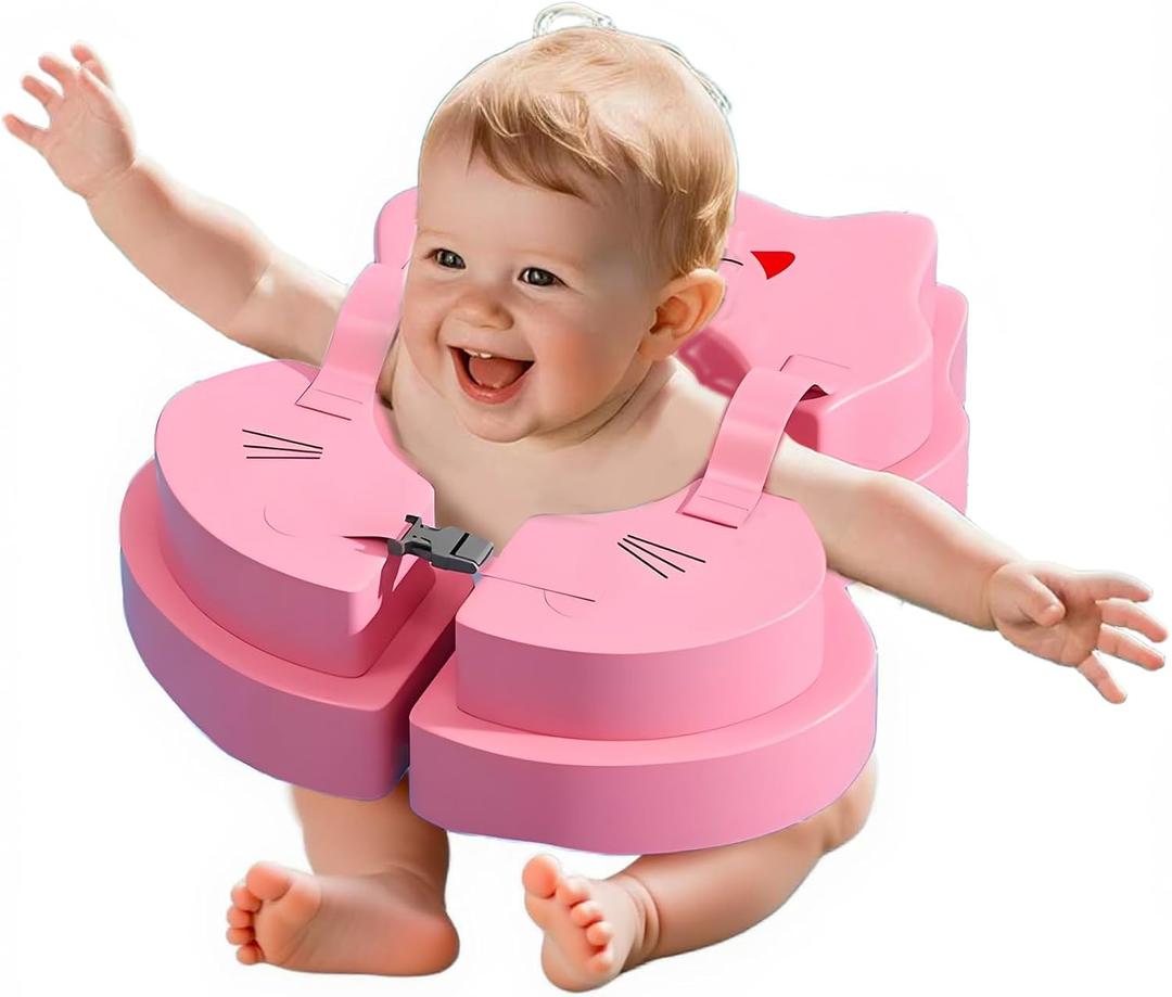 Kids Swimming Float No Inflate Kiddie Pool Float Solid Arm Floaties with Anti Flip Over Design, Double Safety Buckles Infant (Pink)