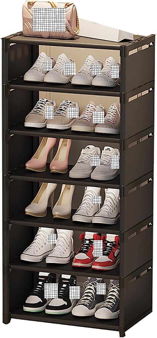 SeyFi Free Standing Shoe Cabinet, 4 Tier Shoe Organizer for Entryway Bathroom Living Room, Multi Tier Shoe Rack for 6-10 Pairs,Black,42x26x107cm