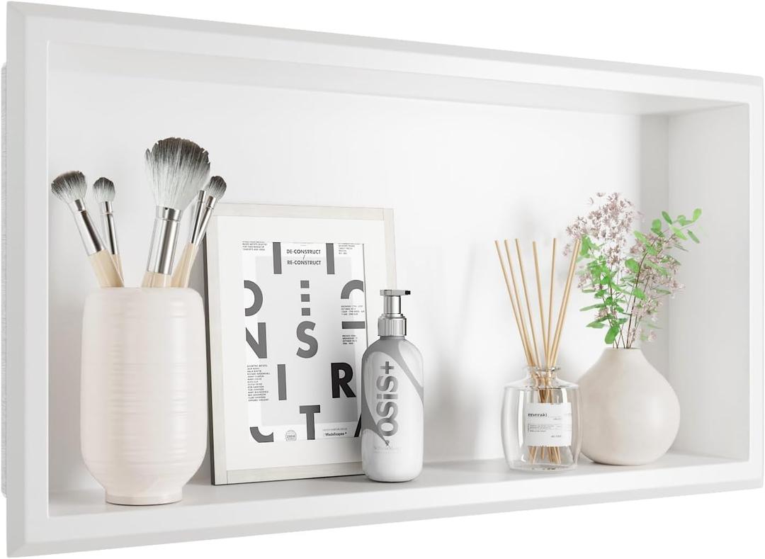 304 Stainless Steel Shower Niche, 24" X 12" Recessed Shower Shelf, Wet Area Wall Niche No Water Residue, White Recessed Storage