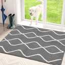 Mud Mats for Dogs Large, Dirt Trapper Mud Mats for Dogs Indoor Entrance for Food and Water Non-Slip Dog Bed Machine Washable Door Mat Indoor for Muddy Paws 35"x24" Grey (Grey Wave Pattern)